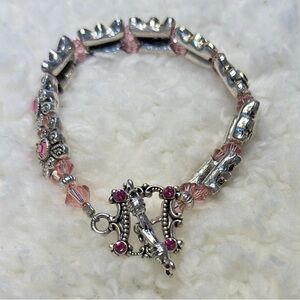 Handmade Silver Pink Swarovski Crystal Bracelet Elegant Jewelry